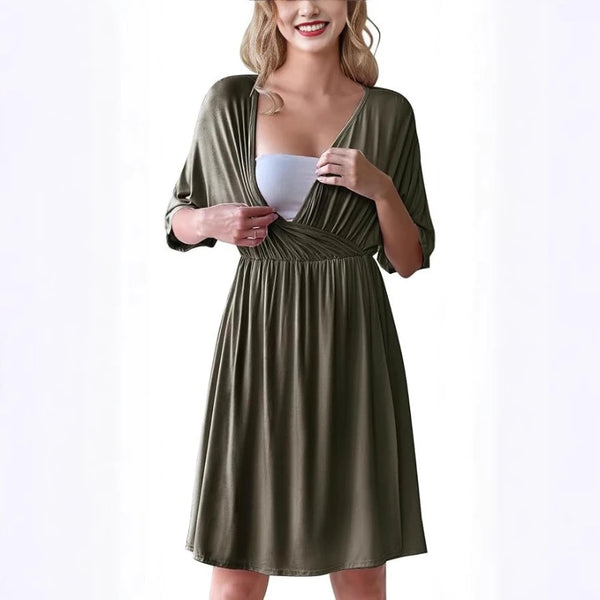 Nursing dress with a hidden breastfeeding opening